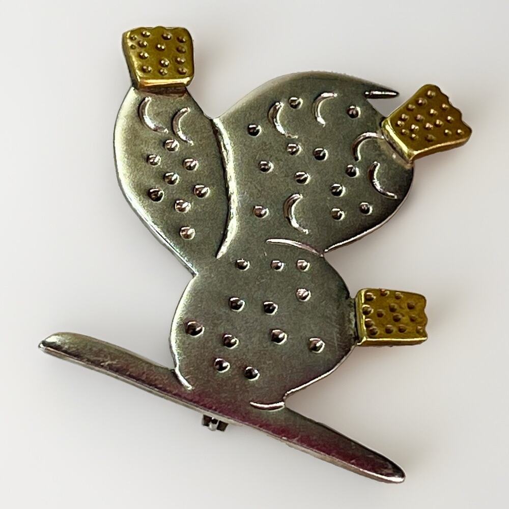Vintage Sterling Silver Mexico Cactus Pin / Brooch Two Tone Heavy- Signed